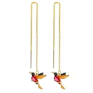Elegant Gold and Red Hummingbird Earrings 
New